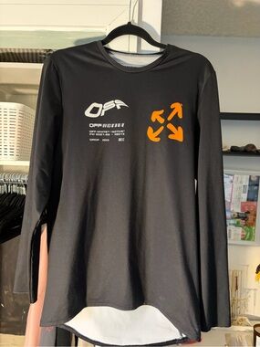 Off-White Black Long Sleeve Tee with Orange Arrows and White Logo